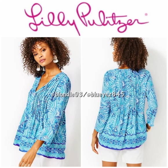 Lilly Pulitzer “Marilina” tunic top in amalfi blue by the seashore print L - Picture 1 of 5